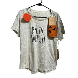 Rae Dunn Basic Witch Graphic Tee with Socks Size Large